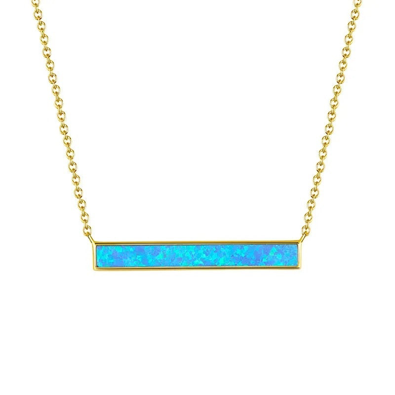 Blue Opal Bar Pendant Necklace 