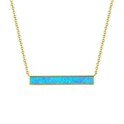 Blue Opal Bar Pendant Necklace 