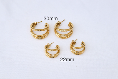 18K Gold-Filled Triple Hoop Earrings (Big 30mm)