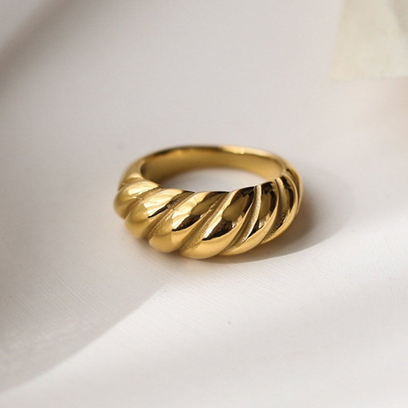 Presentski Chunky Croissant Ring - 18K Gold Plated Fashion Twist Braided Dome Ring For Women, Trendy Jewelry Gift - View #8