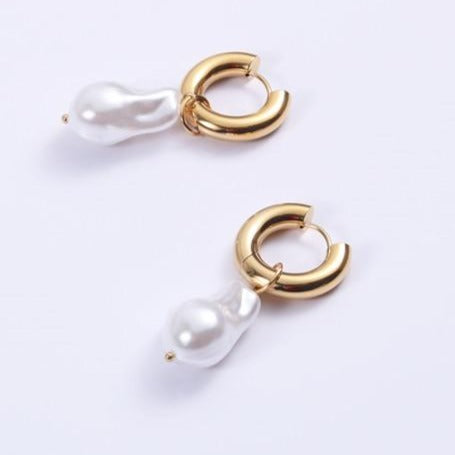 Gold Pearl Hoops For Women