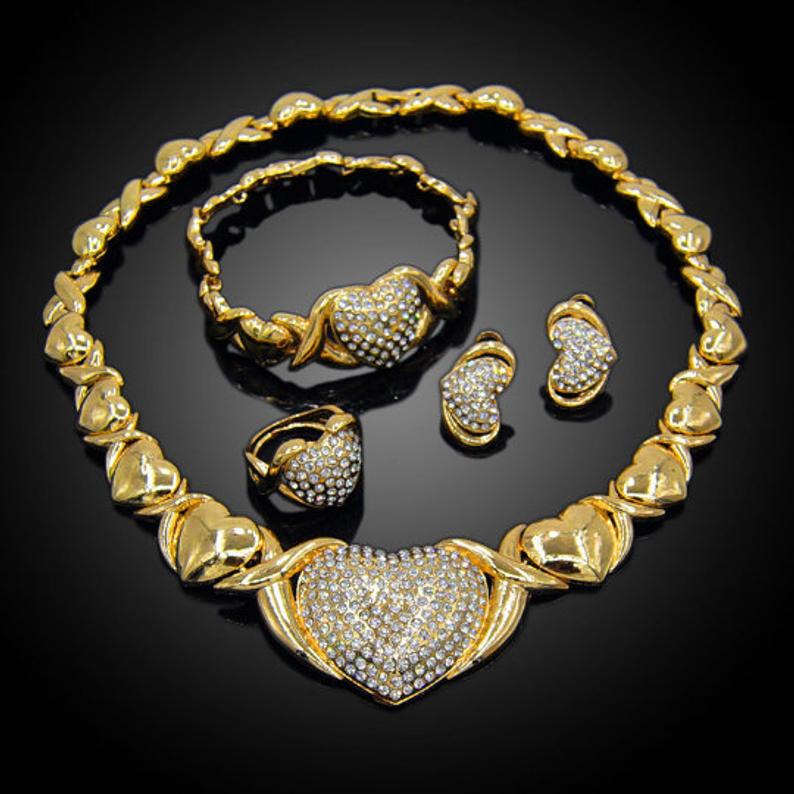 18k Gold Gold Xoxo Necklace And Bracelet Set XO Heart Necklace Set