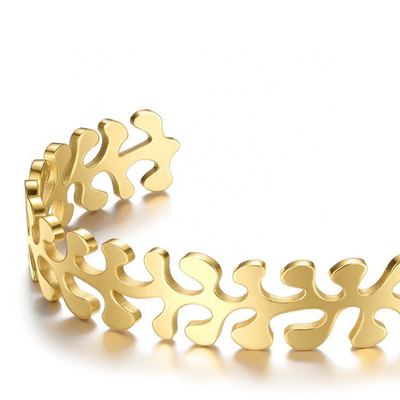 18K Gold-Filled Leaf Cuff Bangle Bracelet