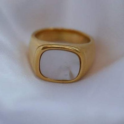 Large gold white shell ring