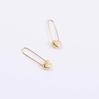 18K Gold-Filled Heart Safety Pin Earrings