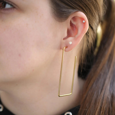 Rectangle Gold Earrings Online Women