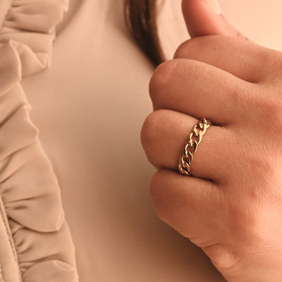 18K Gold-Filled Dainty Cuban Link Ring for Women