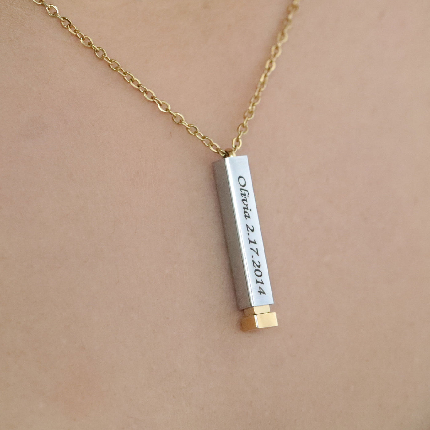 18K Gold-Filled Custom Bar Necklace • Engraved Name Necklace • Slide Bar Pendant Necklace