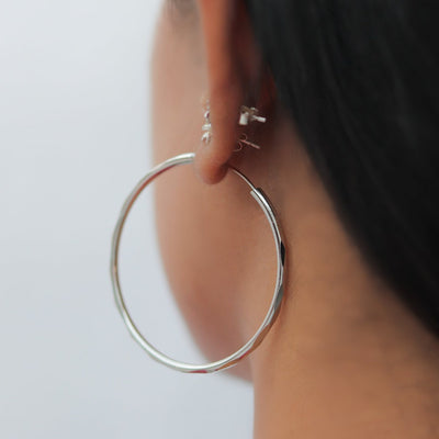 925 Sterling Silver Hammered Hoop Earrings