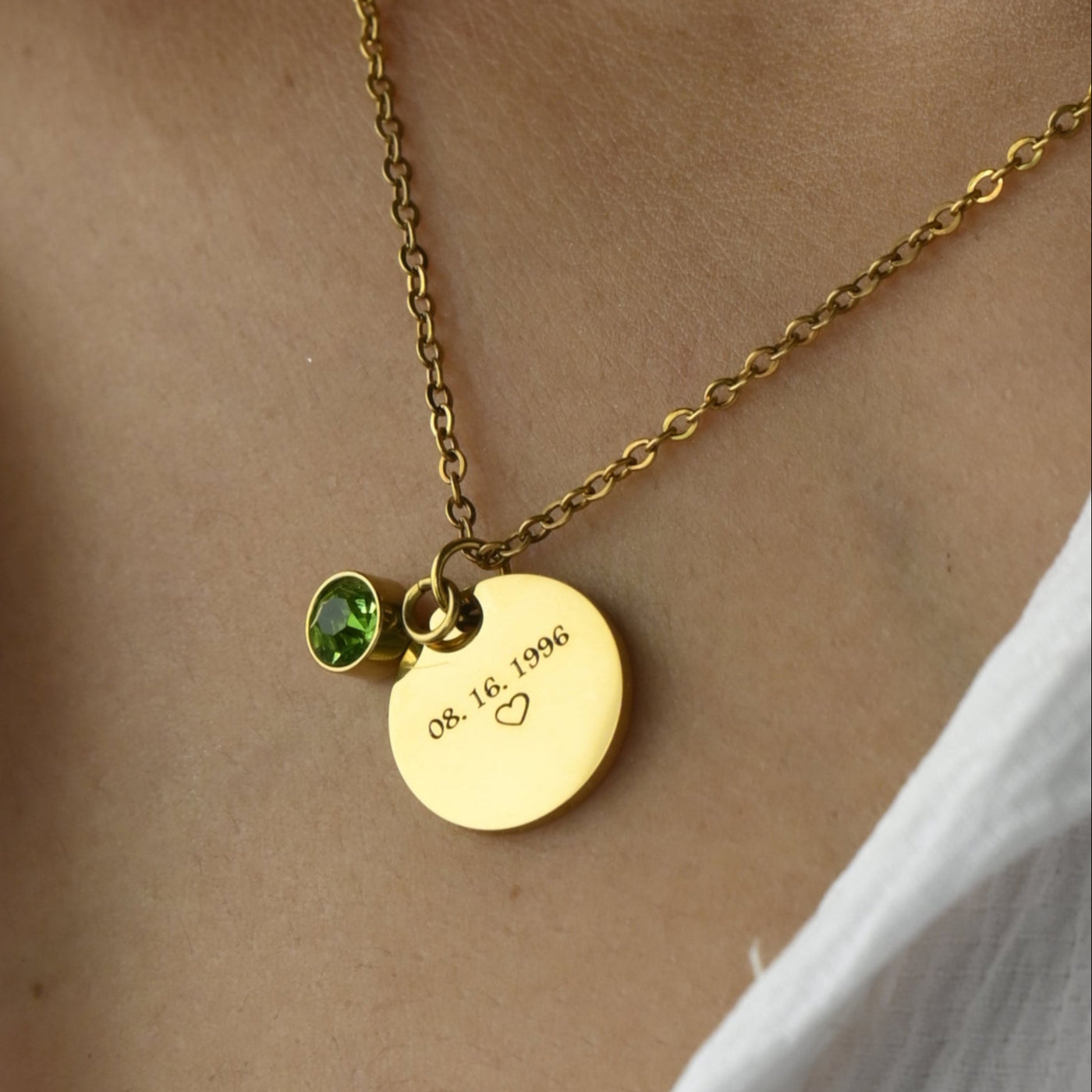 18K Gold-Filled Birthstone Necklace -Handmade Engraved Necklace - Personalized Necklace