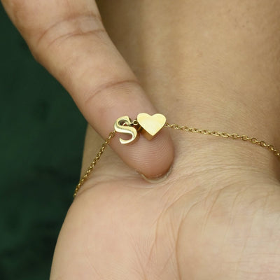 Gold Heart Initial Bracelet