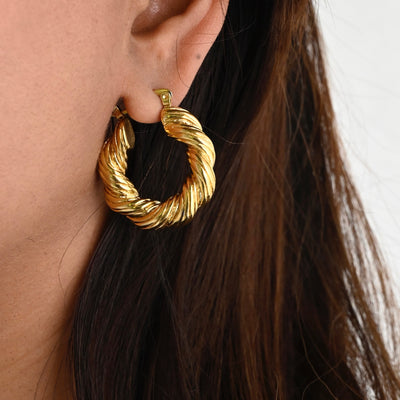 Gold Heavy Twisted Hoop Earrings