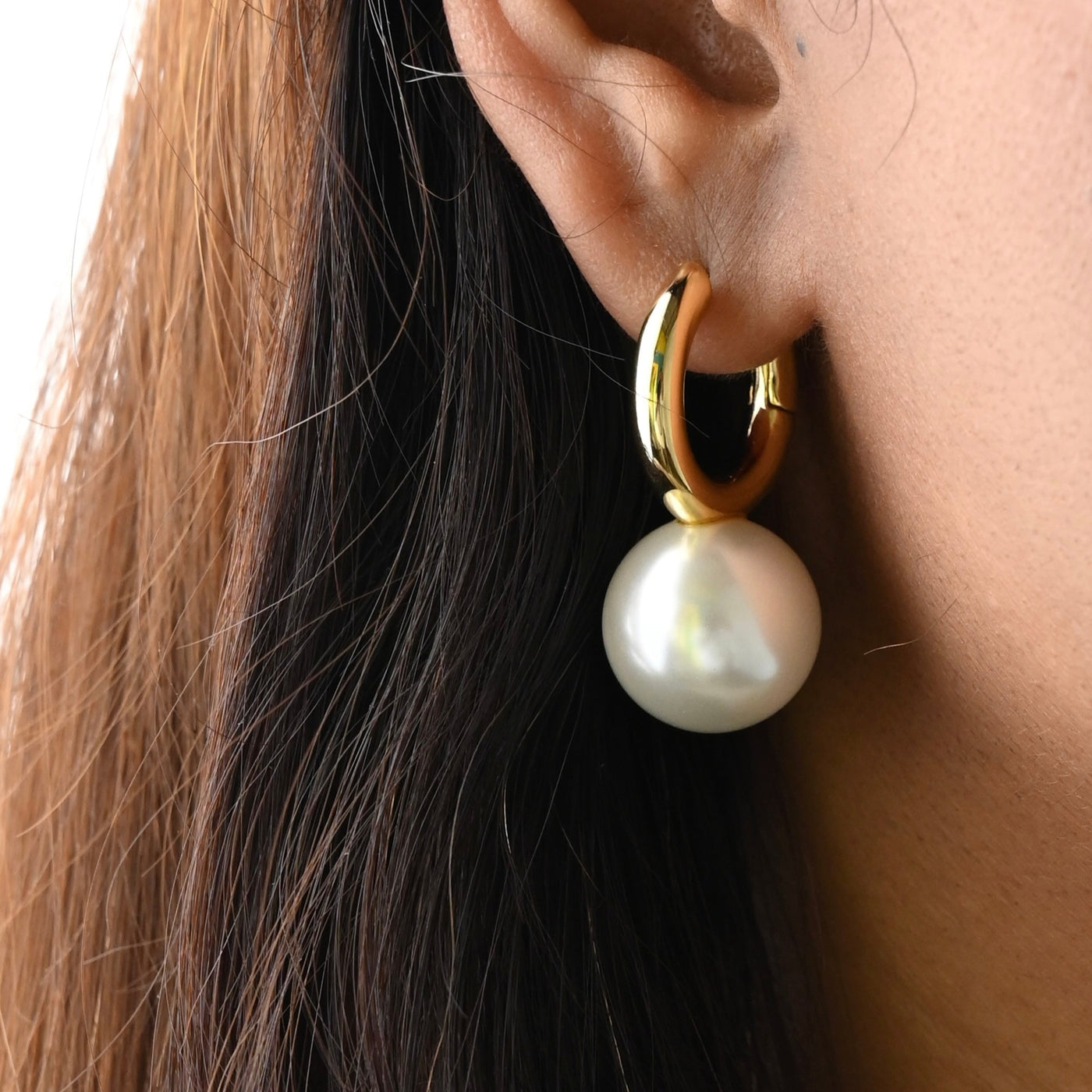 Pearl Huggie Hoop Earrings