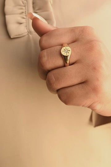 18K Gold-Filled North Star Signet Ring