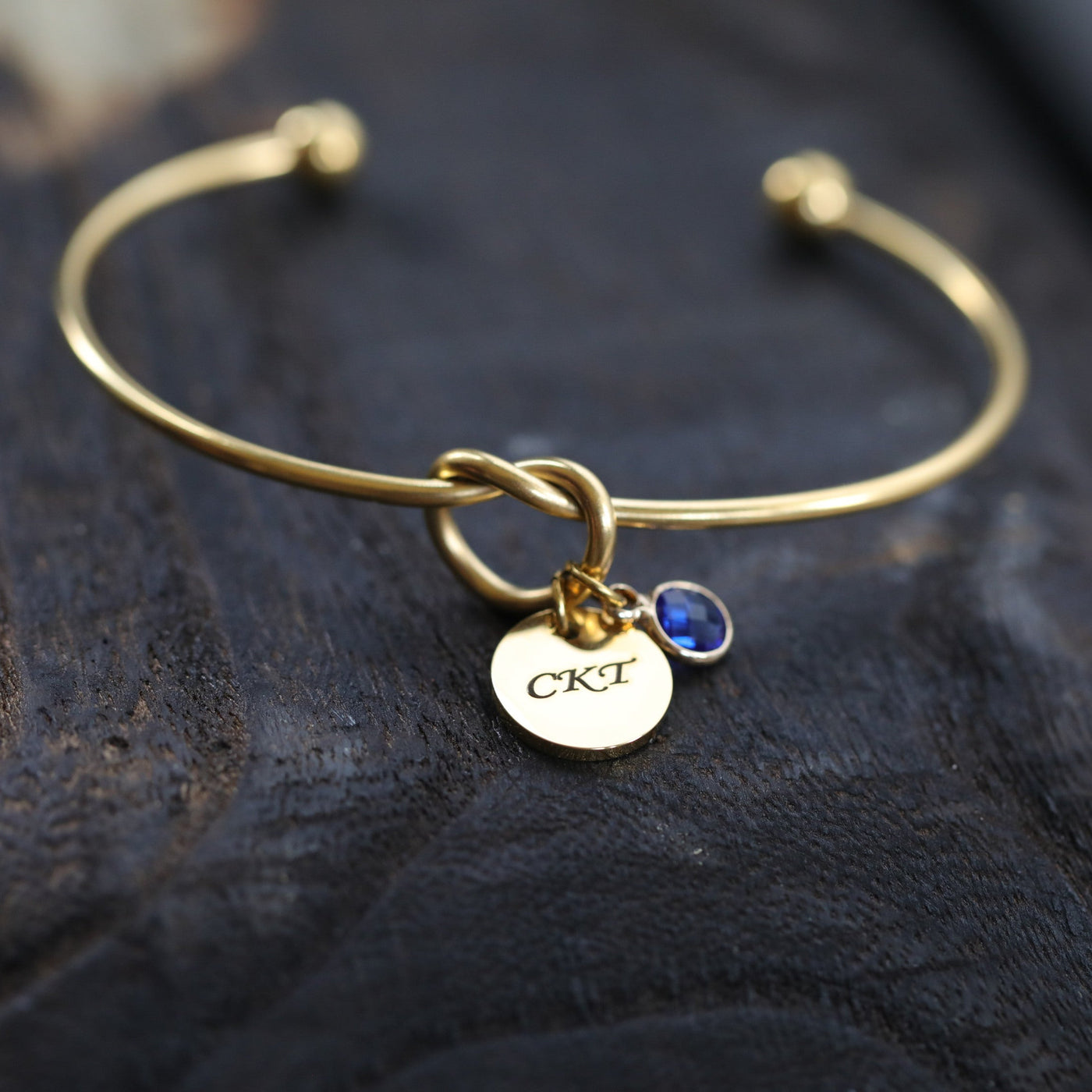 18K Gold-Filled Personalized Engraved Disc Charm Knot Bracelet - Custom Birthstone Bracelet for Women