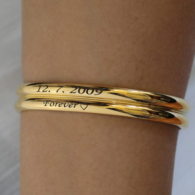 18K Gold-Filled Personalized Name Bracelet - Customized Engraved Open Cuff Bangle Bracelet