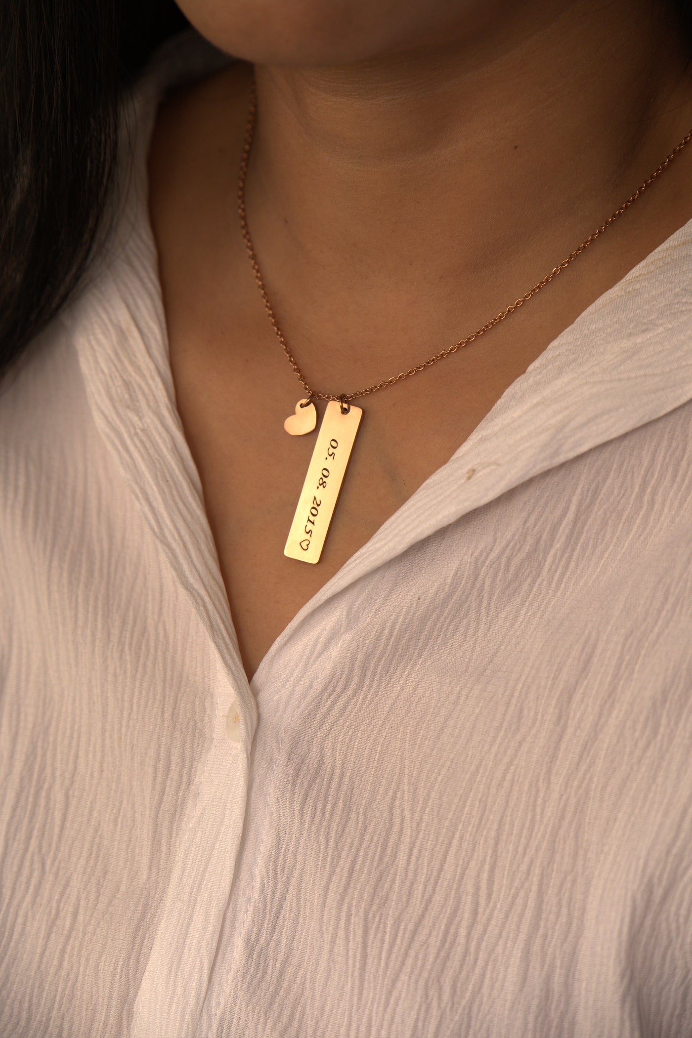 Custom Date Necklace • Engraved Necklace • Personalized Heart Necklace • Bar Pendant Necklace