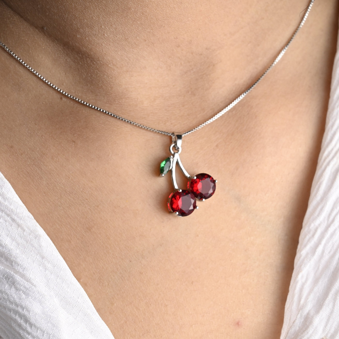 Dainty Silver Cherry Necklace