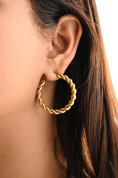 Gold Twisted Hoop Earrings | Gold Large Hoops For Women | Lightweight Daily Wear Hoops | Regina Hoops