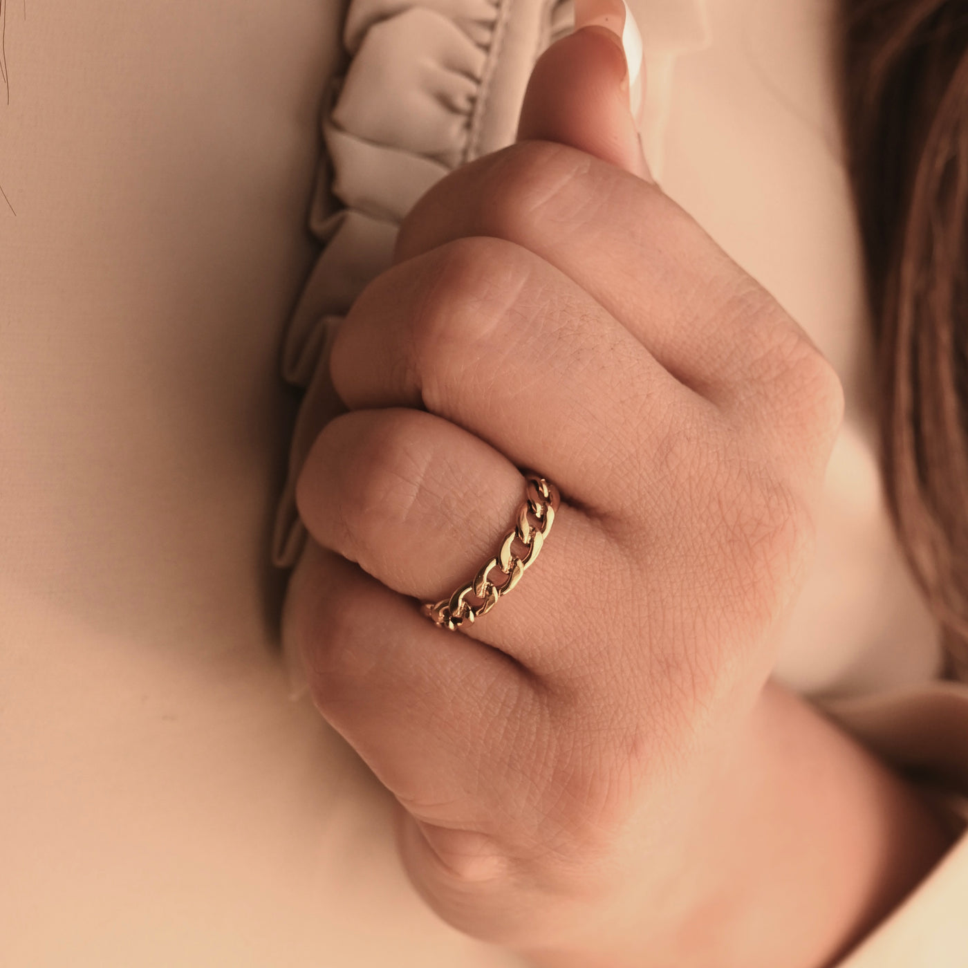 18K Gold-Filled Dainty Cuban Link Ring for Women