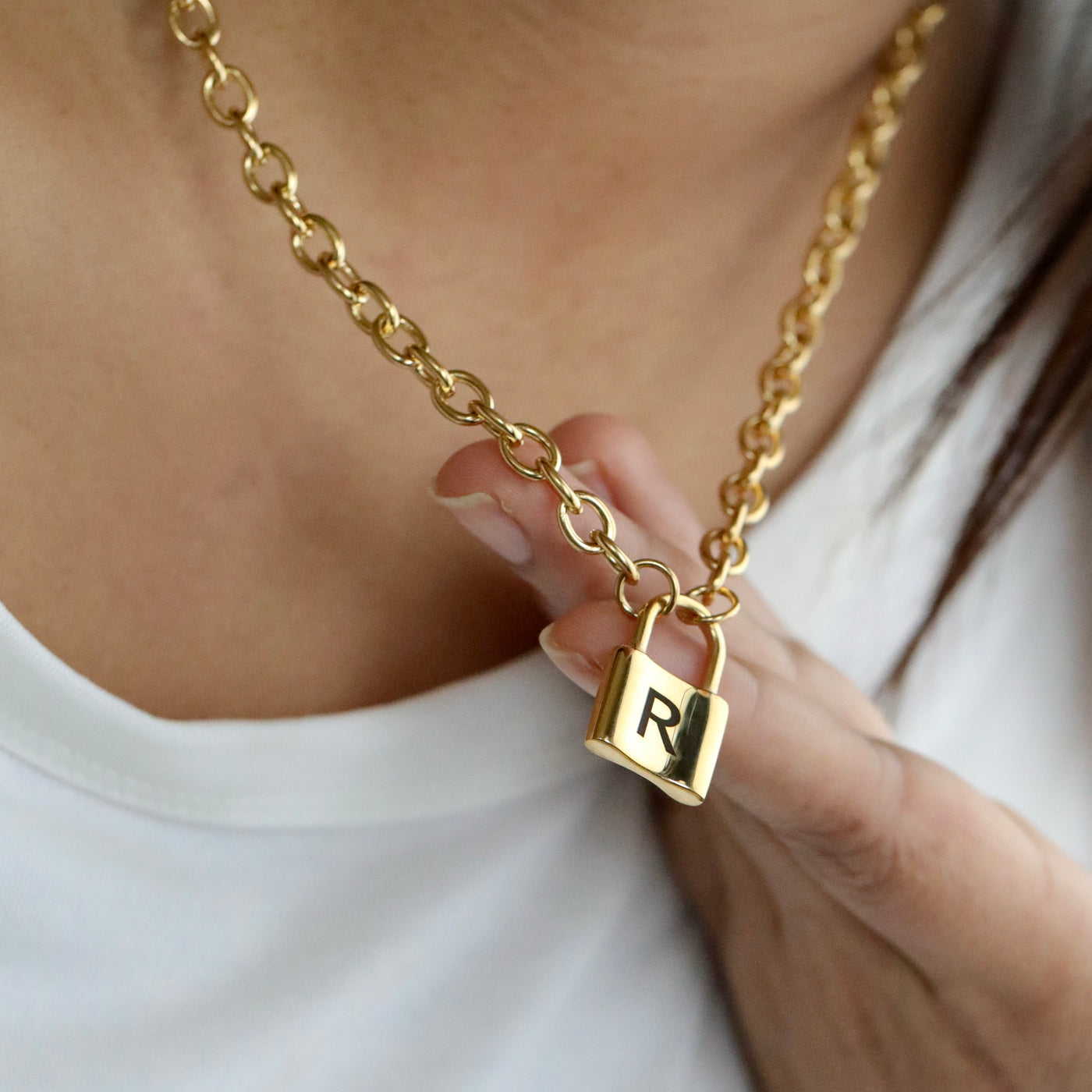 18K Gold-Filled Padlock Choker Necklace | Personalized Initial Necklace