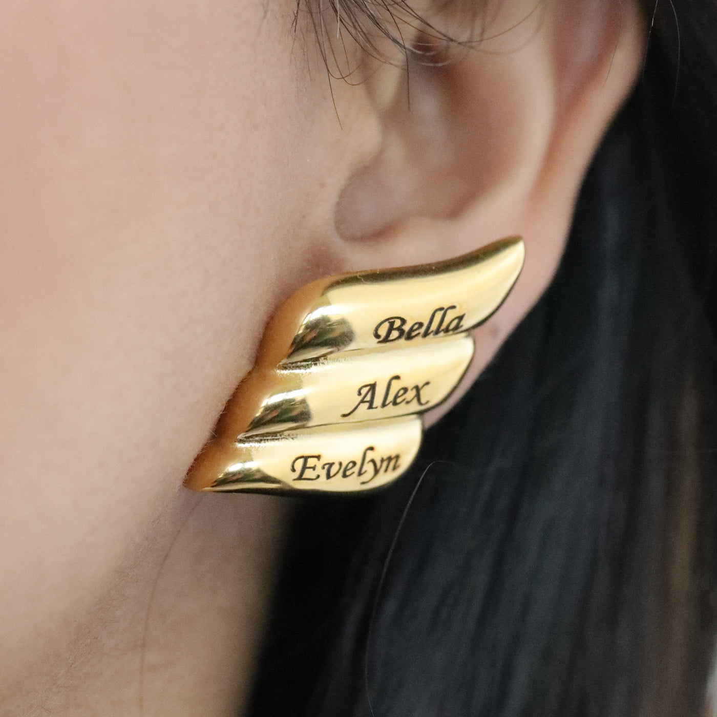 18K Gold-Filled Personalized Earrings | Custom Name Engraved Chunky Triple Layer Stud Earrings