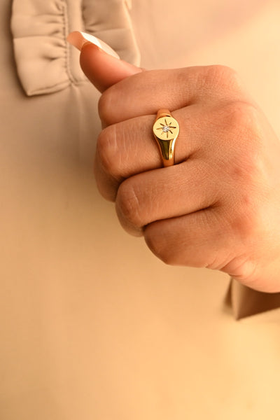 18K Gold-Filled North Star Signet Ring