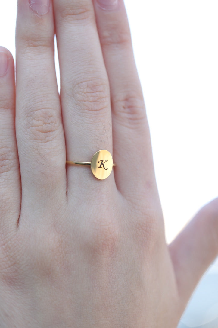 Personalized Gold Ring • Custom Engraved • Initial Ring • Disc Ring