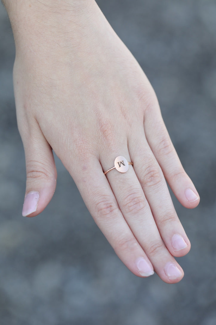 Personalized Gold Ring • Custom Engraved • Initial Ring • Disc Ring