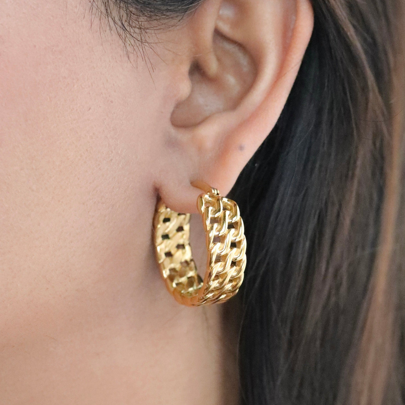 18K Gold-Filled Braided Large Hoop Earrings for Women