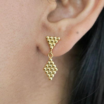 18K Gold-Filled Rhombus Earrings | Geometric Honeycomb Stud Earrings