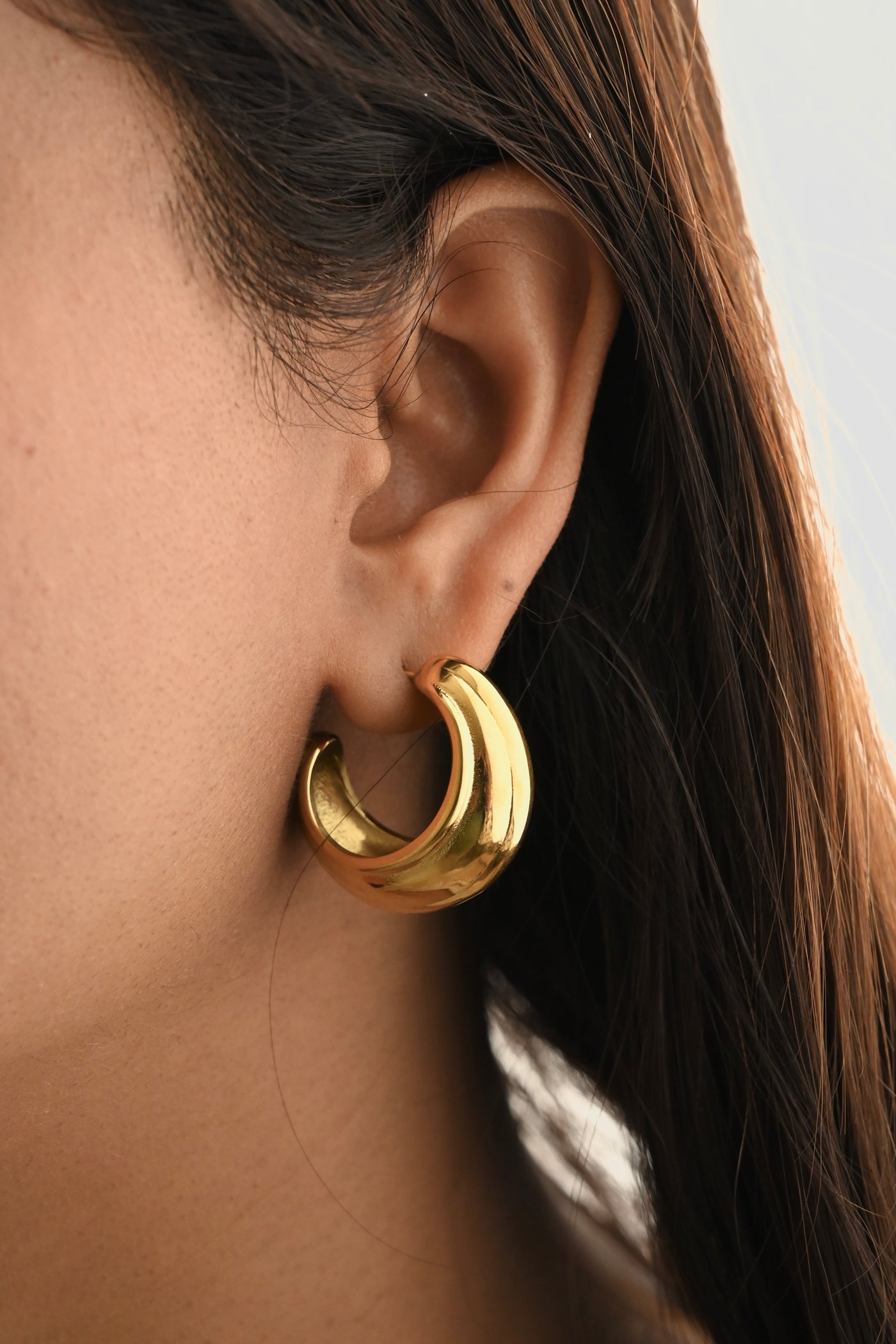 18K Gold Hoop Earrings | Big Dome Shape Hoops | Lightweight Large Hoops