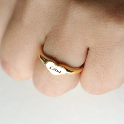 18K Gold-Filled Personalized Ring • Engraved Letter Statement Ring