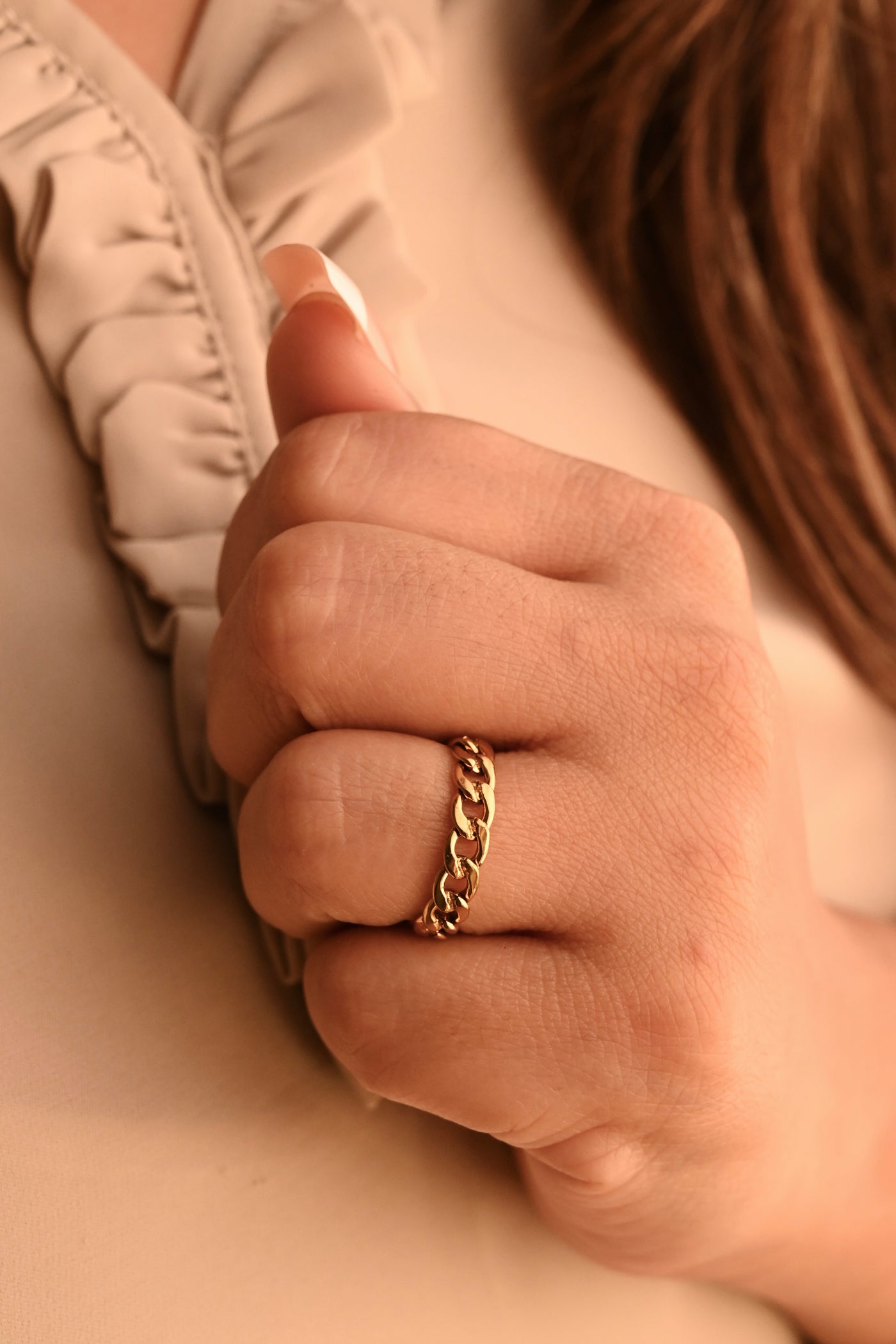 18K Gold-Filled Dainty Cuban Link Ring for Women