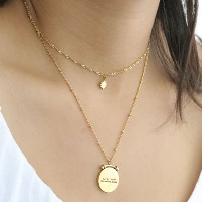 18K Gold-Filled Personalized  Charm Necklace - Double Strand Custom Name Disc Necklace