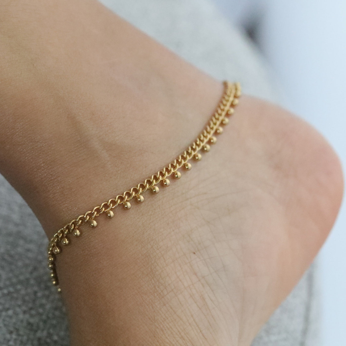 18K Gold-Filled Curb Chain Anklet | Ball Beaded Anklet