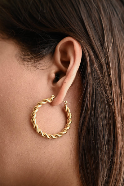 Gold Twisted Hoop Earrings | Gold Large Hoops For Women | Lightweight Daily Wear Hoops | Regina Hoops