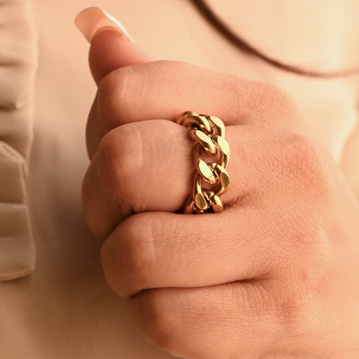 18K Gold-Filled Link Chain Ring for Women