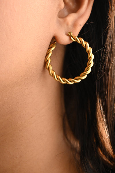 Gold Twisted Hoop Earrings | Gold Large Hoops For Women | Lightweight Daily Wear Hoops | Regina Hoops