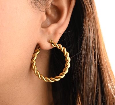 Gold Twisted Hoop Earrings | Gold Large Hoops For Women | Lightweight Daily Wear Hoops | Regina Hoops