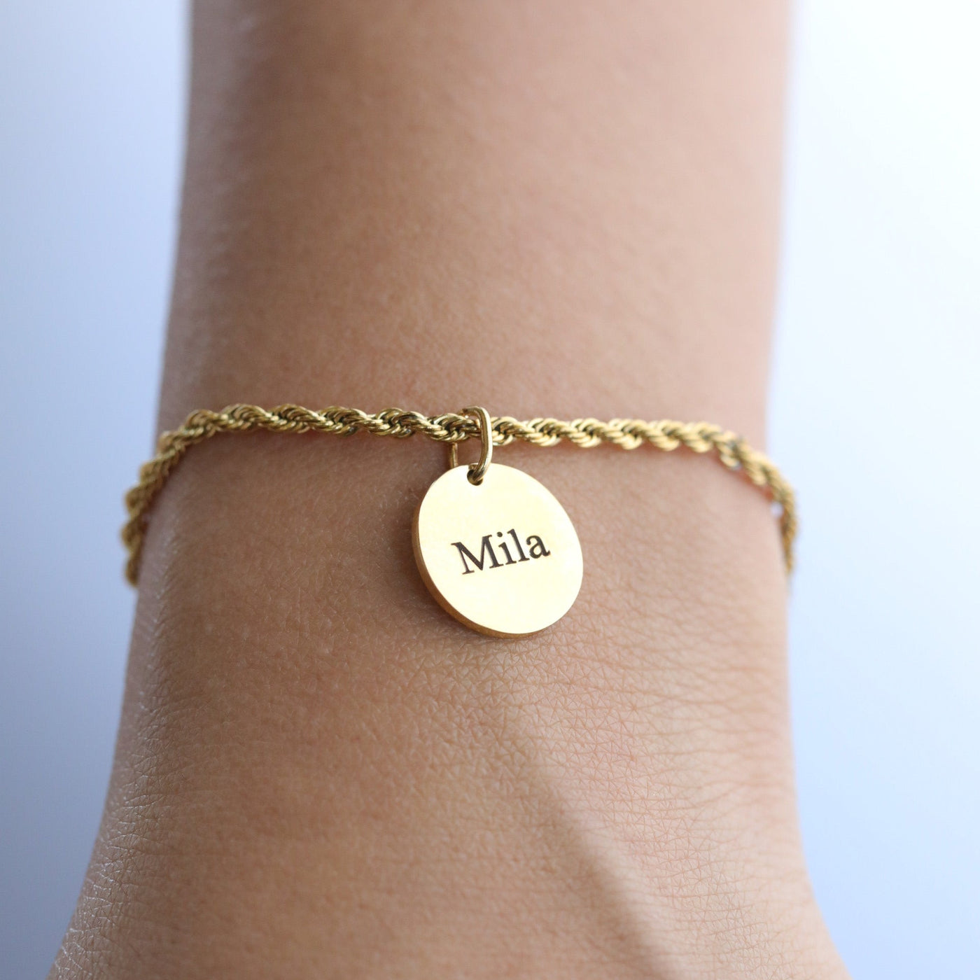 18K Gold-Filled Custom Name Bracelet | Personalized Disc Charm Bracelet | Customized Engraved Bracelet