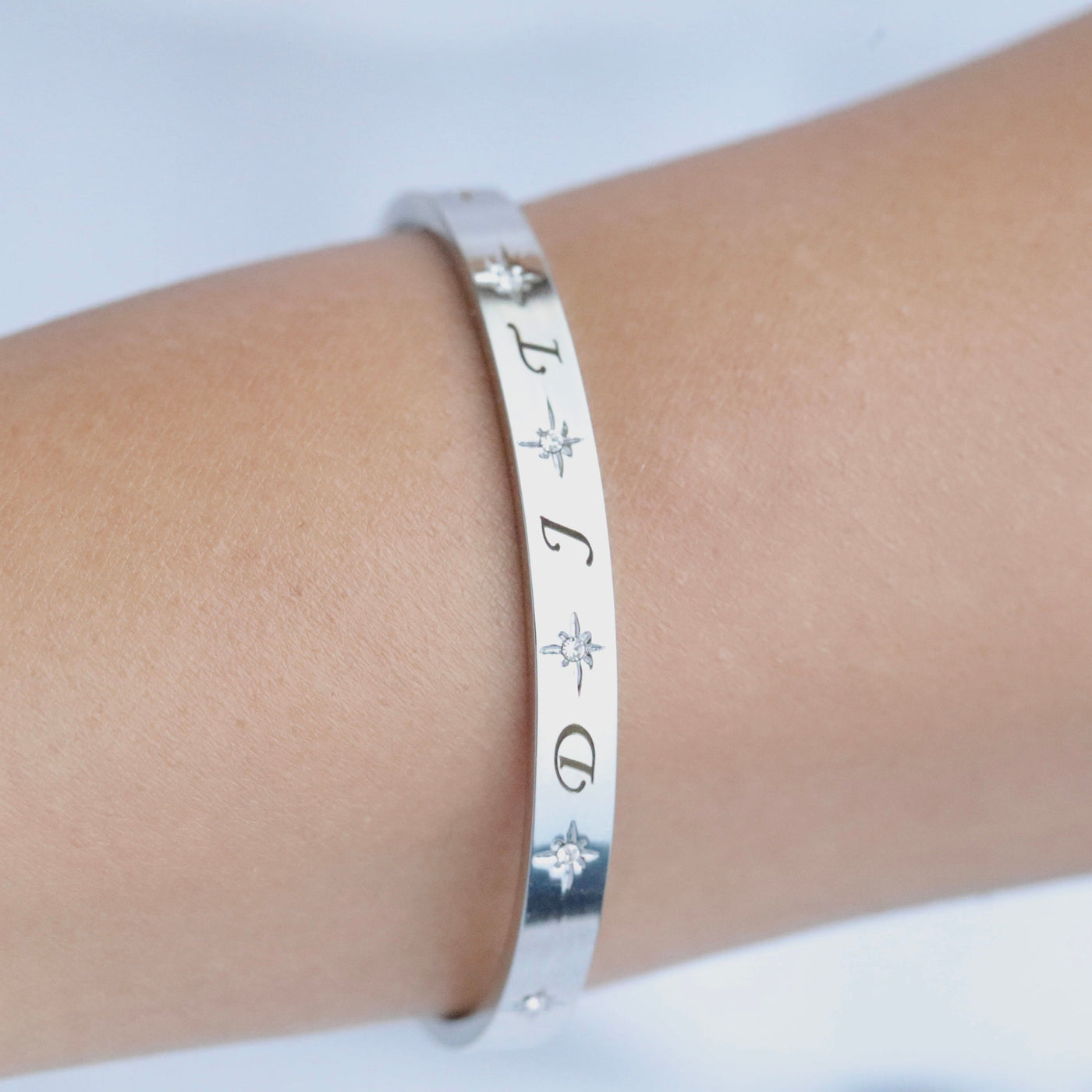 Cubic Zirconia Personalized Name Bangle Bracelet