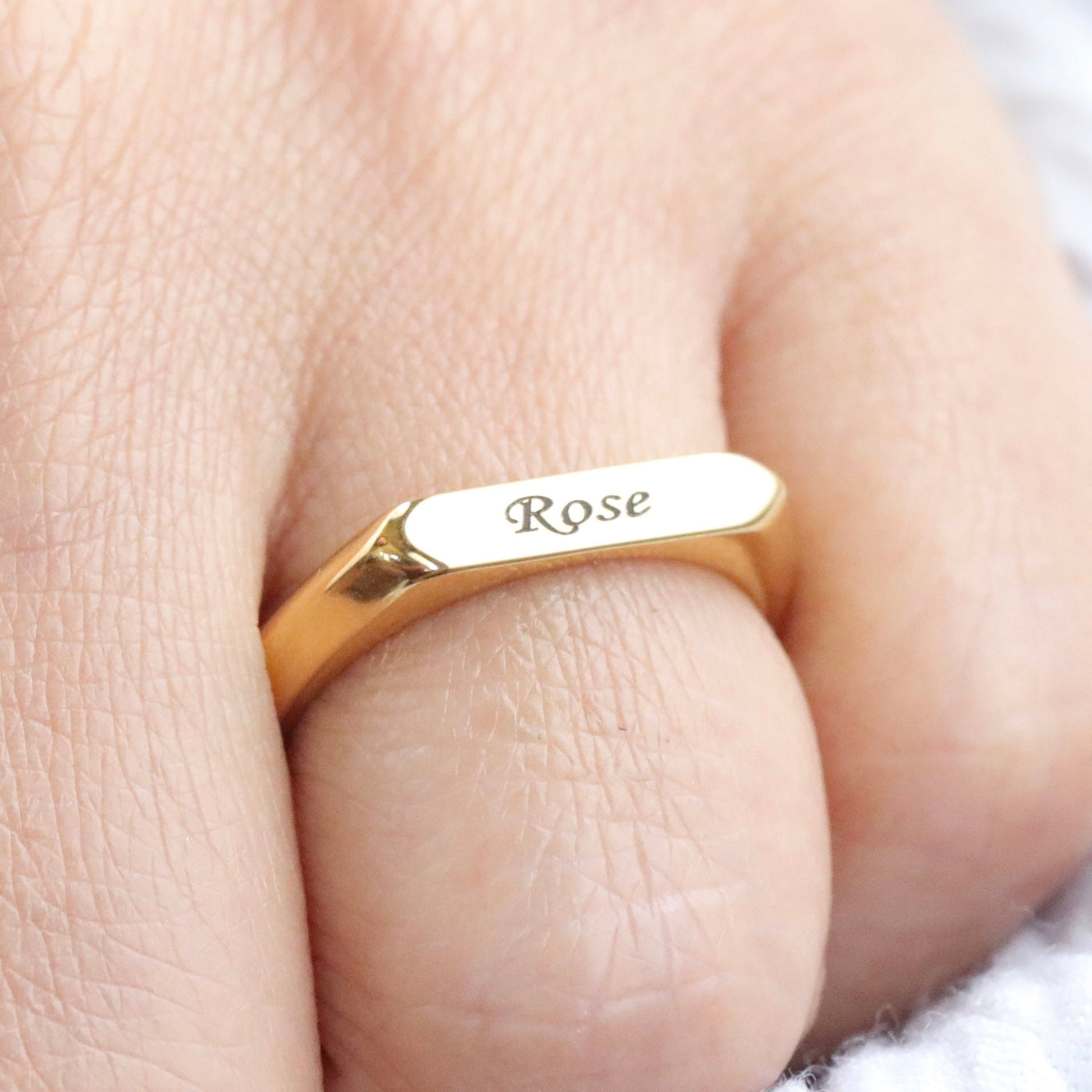 18K Gold-Filled Personalized Ring • Rectangular Custom Engraved Name Band Ring