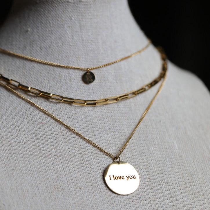 Gold Custom Engraved Disc Necklace