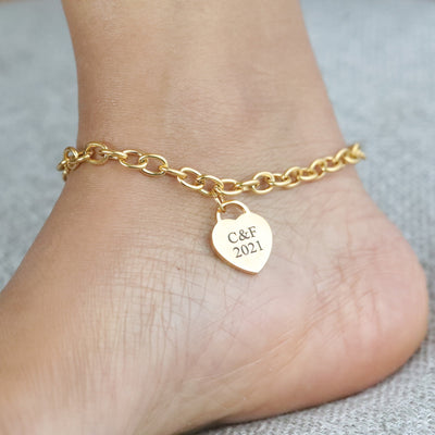 Personalized Heart Charm Anklet