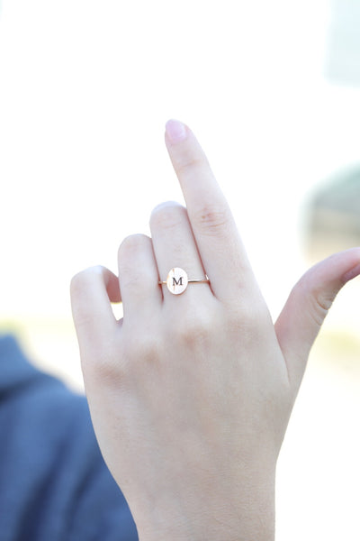 Personalized Gold Ring • Custom Engraved • Initial Ring • Disc Ring