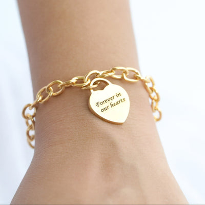 18K Gold-Filled Custom Name Bracelet | Personalized Engraved Heart Charm Bracelet