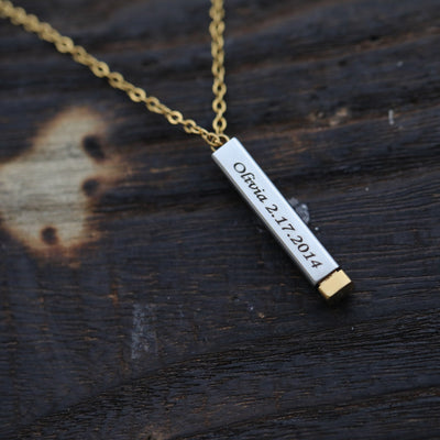 Engraved Slide Bar Pendant Necklace for Women