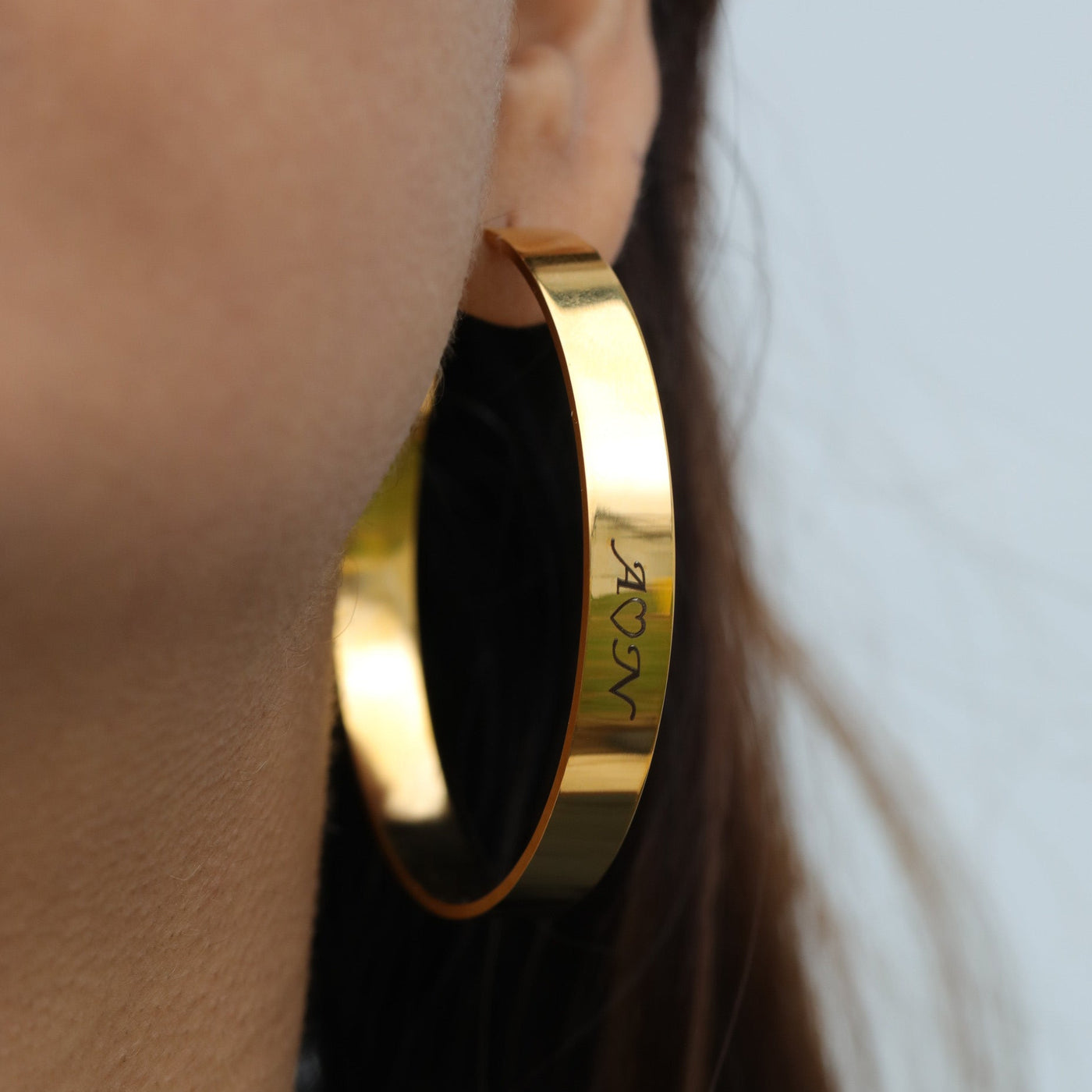 18K Gold-Filled Personalized Large Flat Hoops