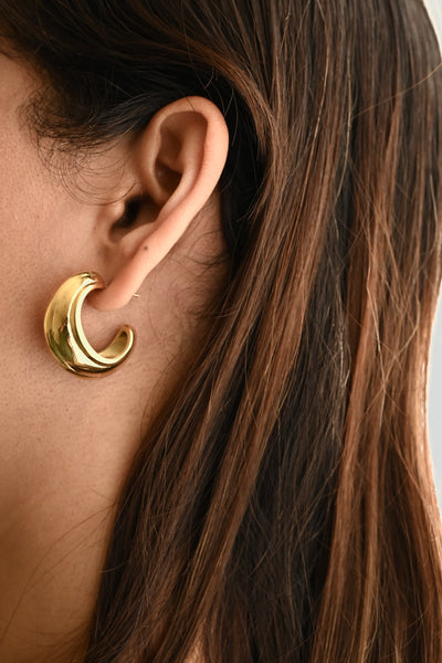 18K Gold Hoop Earrings | Big Dome Shape Hoops | Lightweight Large Hoops